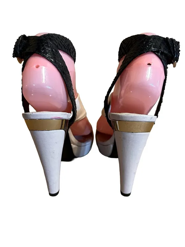 Barbara Bui Leather Black And Neutral Color Contrast Heels (40) - Image 3