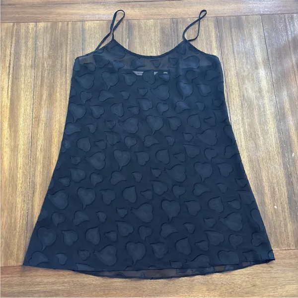 Victoria's Secret Black Sheer Nightie Slip Sexy Sz L Hearts - Image 2