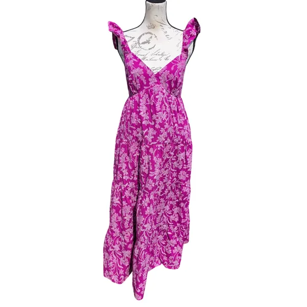 Universal Threads NWT Purple Floral Tiered Midi Dress Ruffle Strap Cotton Small - Image 2