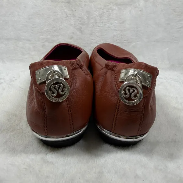 Soto Massini Milano Cognac Brown Leather Ballet Flats Silver Padlock Heel Sz9-10 - Image 5