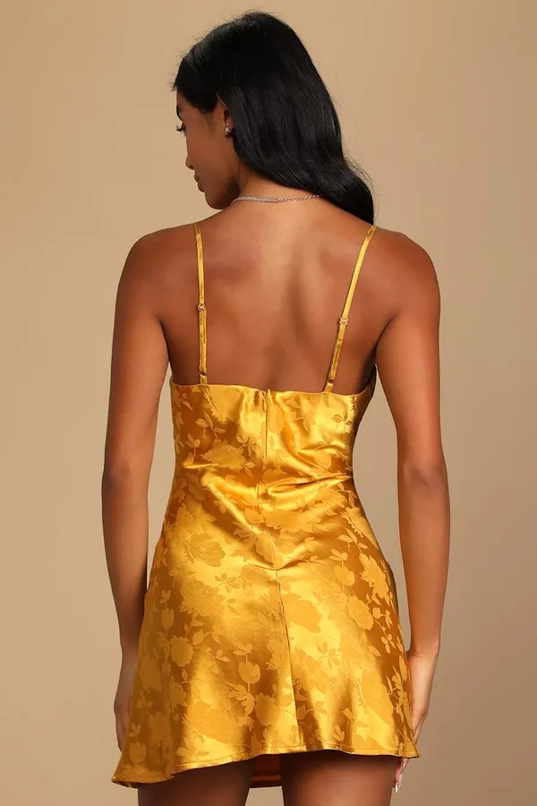 Lulus Golden Yellow Satin Mini Dress - Image 3