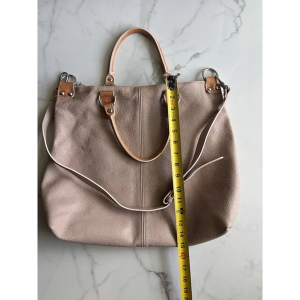 Pulicati Italian Leather Tote Bag Taupe Beige Convertible Crossbody Purse - Image 4