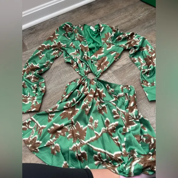 TCEC o ring‎ cutout Floral Green and Brown Women's Dress size M - Image 4