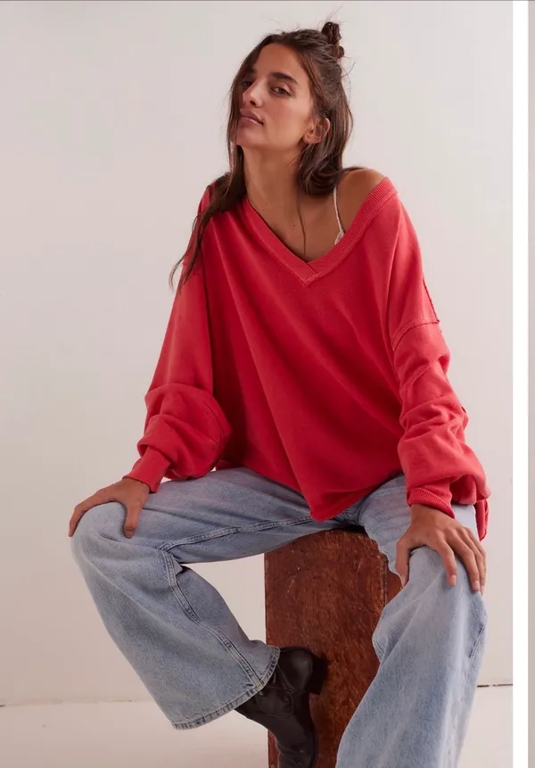 We The Free Venice V Neck Sweatshirt Light Pink S - Image 2