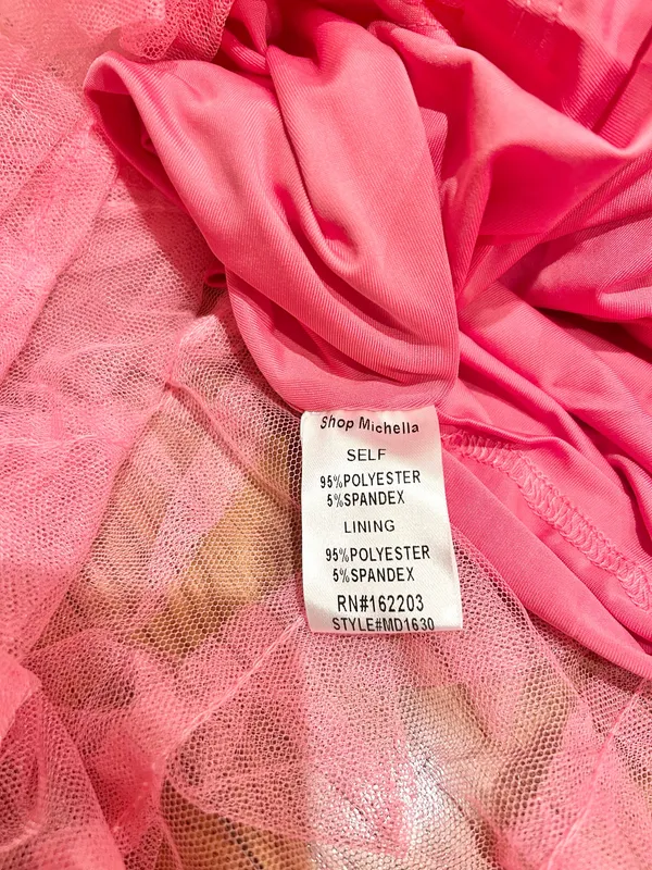 Michella vintage 1990s Barbiecore off the shoulder tulle pink/black bow dress M - Image 21