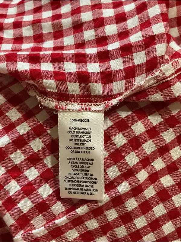 beachlunchlounge Red and White Gingham Tiered Long-Sleeve Dress - Image 6