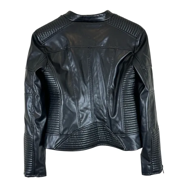 The Limited Moto Jacket Womens S Black Faux Leather Quilted Biker Gothic Punk - Image 4