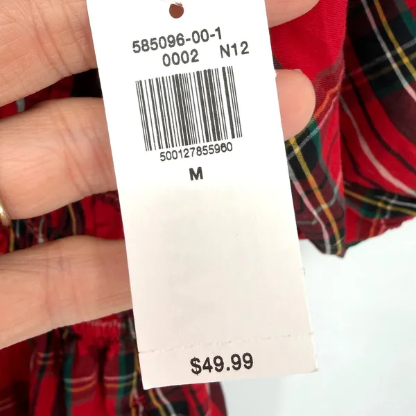 Old‎ Navy Tartan Plaid Mini Dress Womens Medium Red Smocked Puff Sleeve Holiday - Image 5