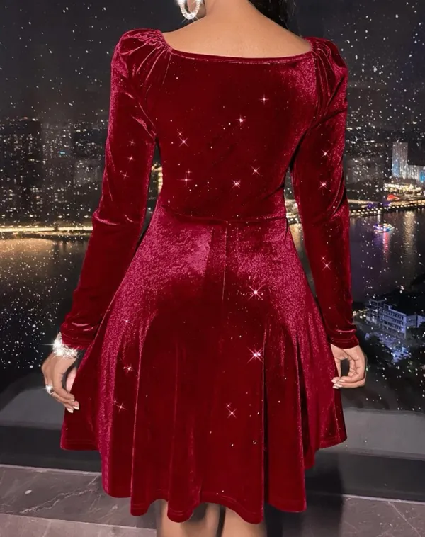 Boutique NWT Red Surplice Neck Velvet A-line Dress - Image 3