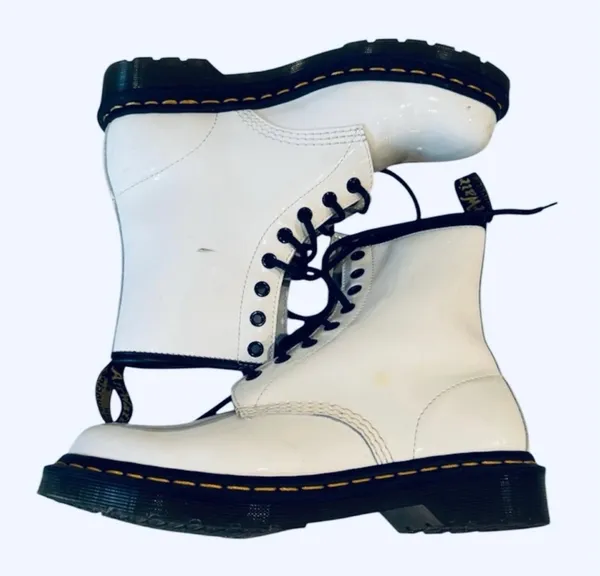Dr Martens White Leather Combat Moto Boots Lace Up Smooth 8 Docs Smooth - Image 5