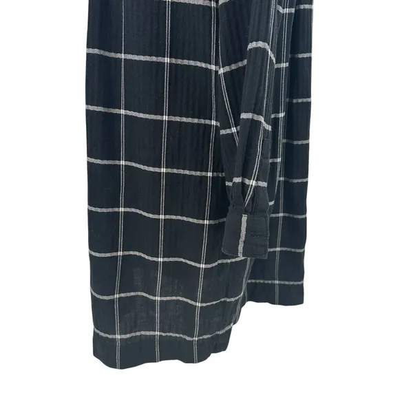 Madewell Collarless Shirtdress in Windowpane True Black‎ Size Medium - Image 8