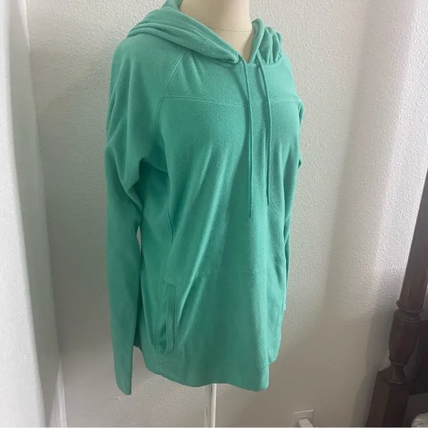 Columbia Size L Lightweight Fleece Jacket Solid Turquoise Long Sleeve Hoodie - Image 4
