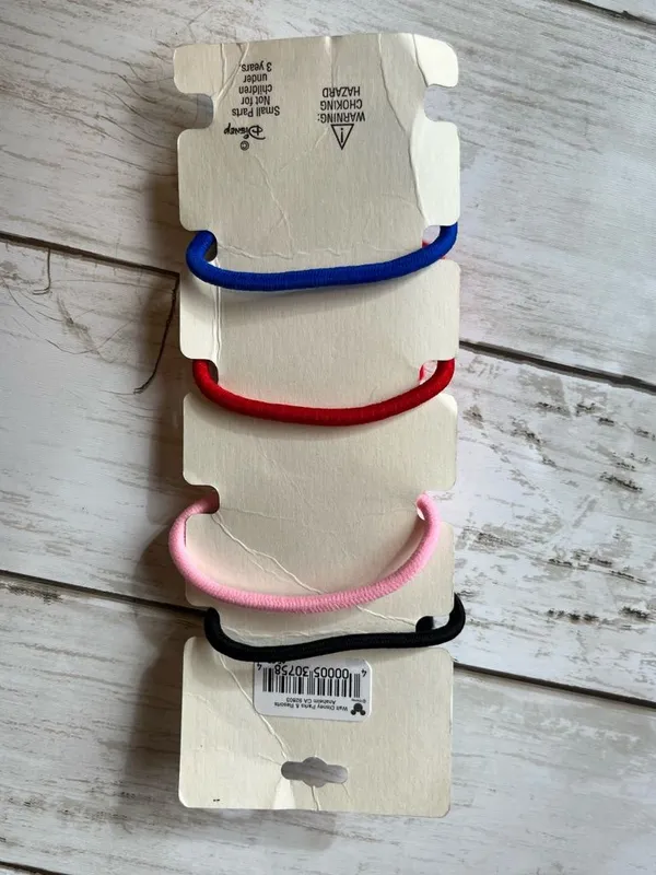 Vintage Disneyland Resort Mickey Ears Pom Hair Ties - Black, Pink, Red, Blue - Image 2