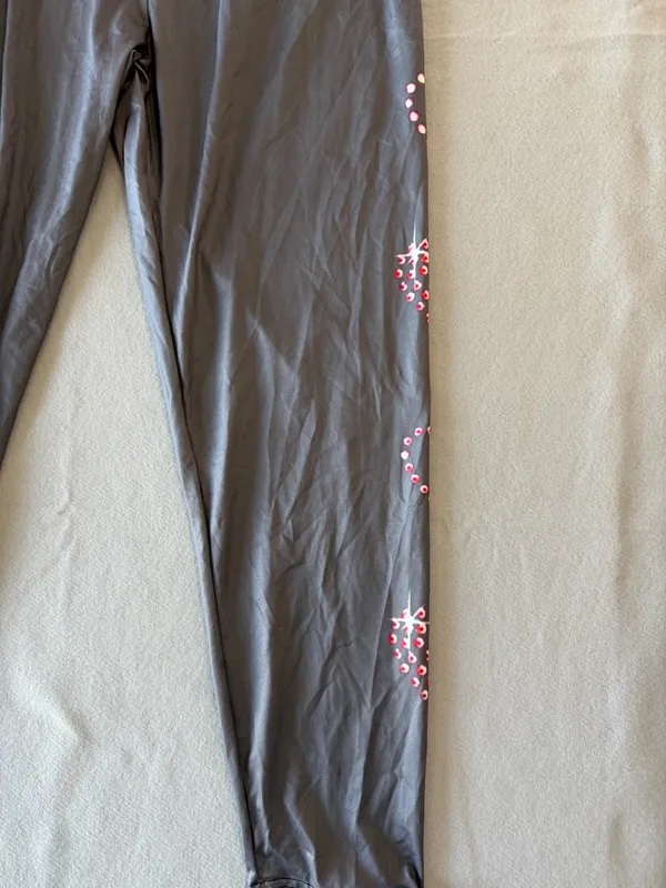 Women's Long Grey and Pink Heart Theme Pull On Elastic Wasit Straight Leg Pants - Image 2