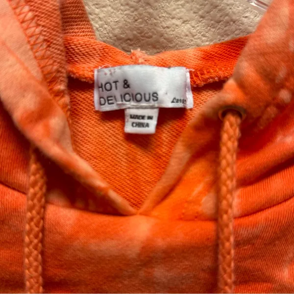 Hot &‎ Delicious Orange Tie-Dye Hooded Cropped Top-LG - Image 3