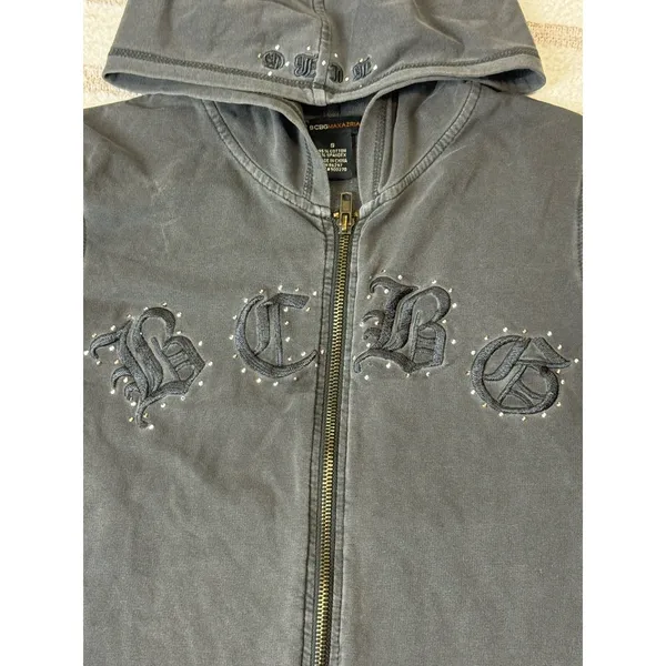 Y2k Vintage Gray Embroidered Full Zip Hoodie Gothic Grunge Women’s Size S - Image 5