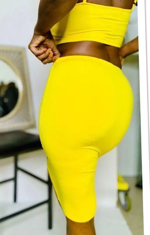 Crop Top And Skirt Set Yellow Size M - Image 3