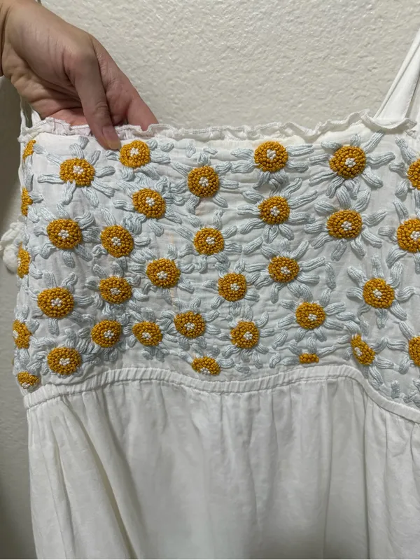 Yargıcı White Cotton Embroidered Daisy Sundress EU 42 Boho Cottagecore - Image 3