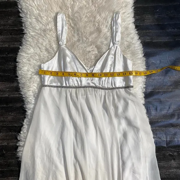 White Ivory Dress Empire Waist Rhinestone Handkerchief Hem Fairycore Whimsical - Image 7