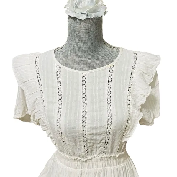 The Post White Ruffle Lace Trim Mini Dress Women’s Small Cotton Rayon - Image 5