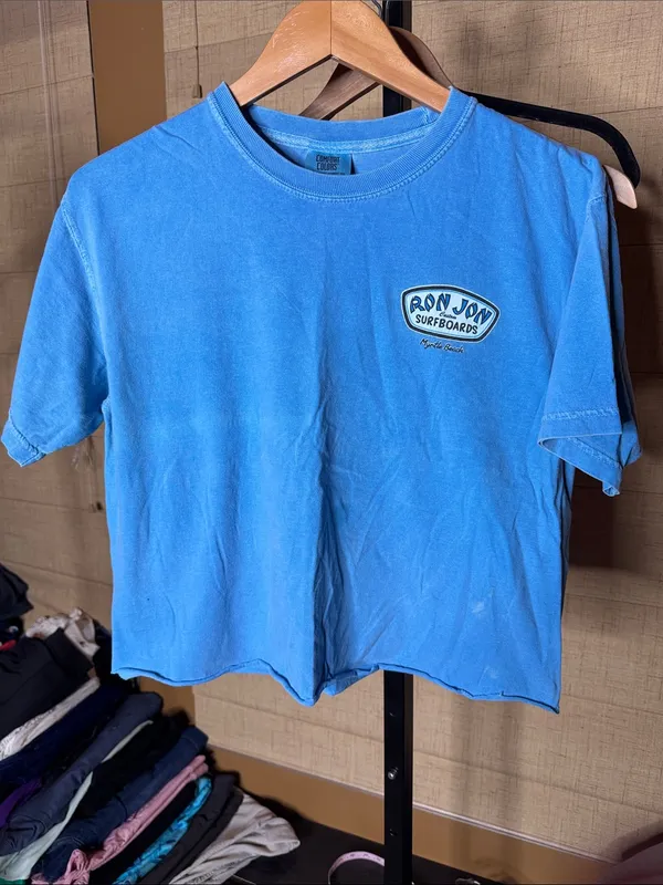 Ron Jon Surf Shop Blue Cropped Graphic Tee Myrtle Beach Size Medium Beachy - Image 2