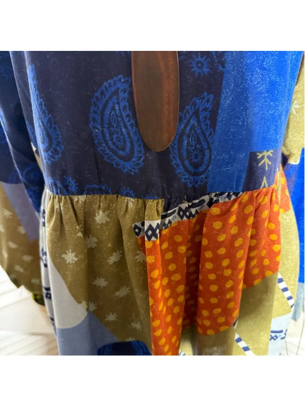 Vintage 90s boho dress patchwork hippie langenlook paisley floral 70s cottage M - Image 14