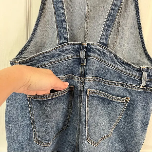 Old Navy Denim Distressed Shortalls Jean Cuffed Short Bib Overalls Size Small - Image 9