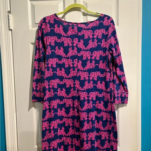LILLY PULITZER Marlowe Shift mini dress blue w pink elephants sz M - Image 3