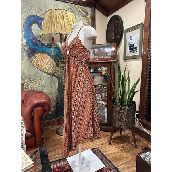 Shein Petite Small Boho Halter Handkerchief Hem Maxi Dress - Image 5