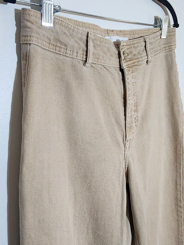 MNG Catherine Distressed Tan Wide Leg Jeans with Cut-Off Hem Size 8 - Image 3