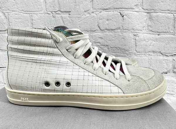 P448 Woman’s Dama Skate High-Top Sneakers Size 39 White/Multicolored Zip Italy - Image 5
