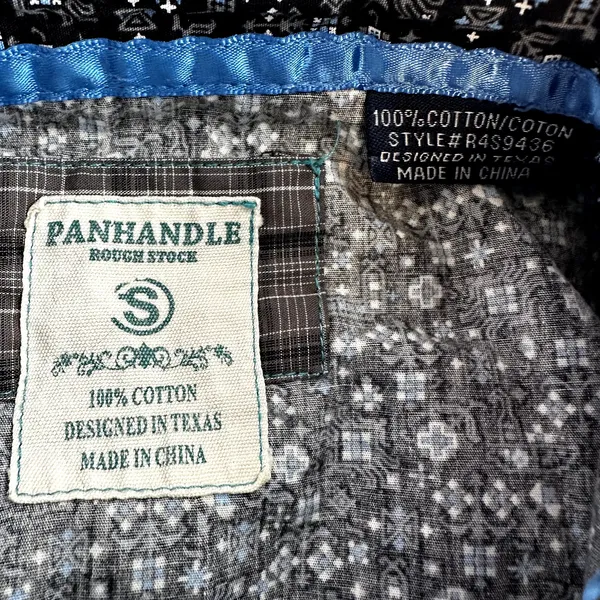 Panhandle Rough Stock Bluse Cape Coral Button Down Pearl Snap Geometric Blue S - Image 4