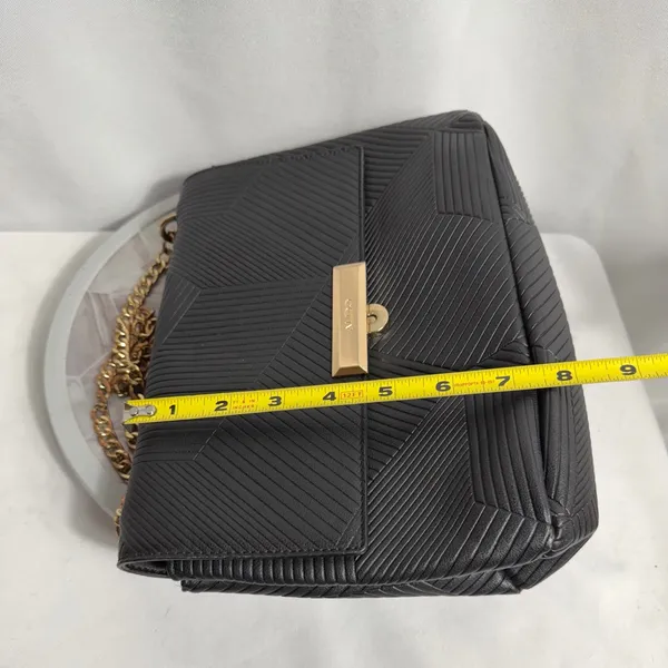 ALDO Black Textured Crossbody Bag Gold Chain Adjustable Shoulder Purse Handbag - Image 11