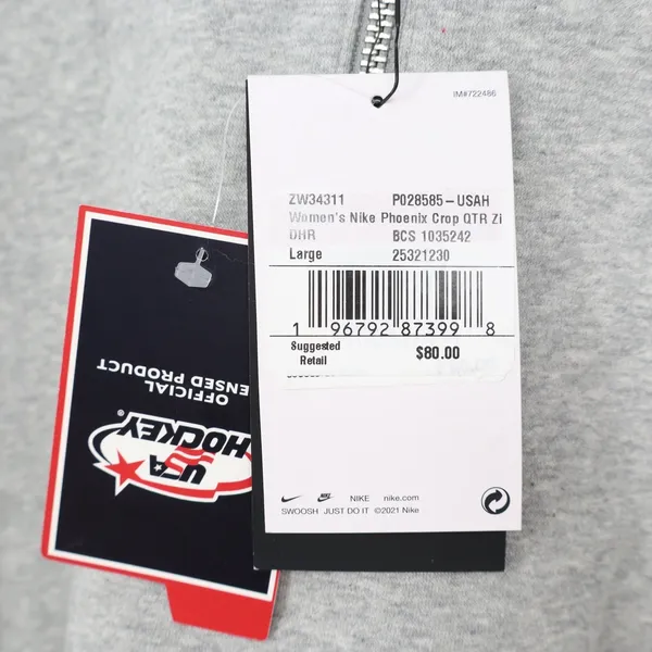 Nike USA Hockey Phoenix Crop Quarter Zip Sweatshirt Heather Grey Large - Image 5
