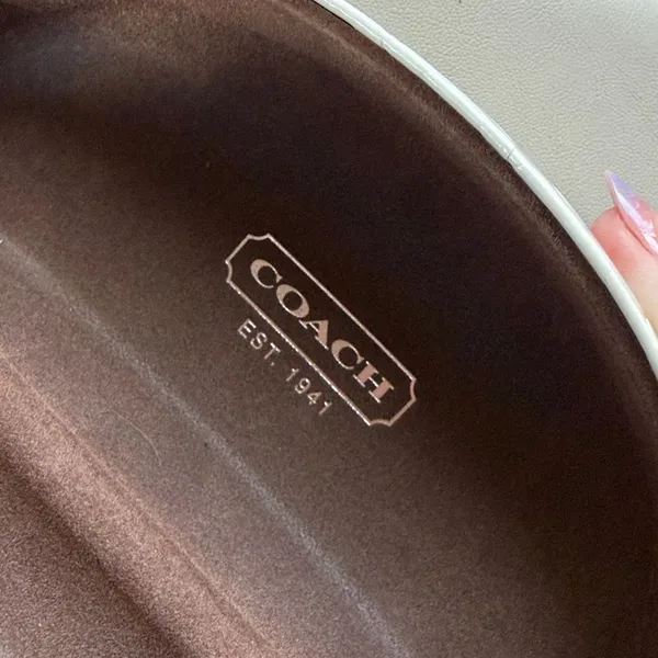 Vintage Coach Brown White Sunglasses Case Glassrs Holder Snaps Close - Image 8