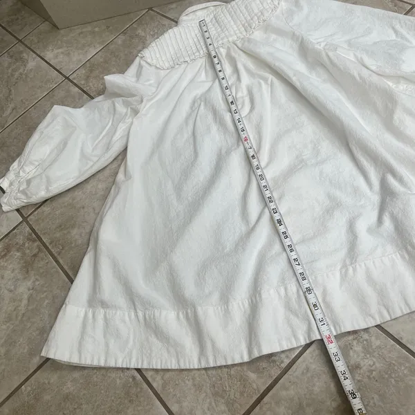 Free People cherry White Cotton Victorian Mini Dress Pleated Bib Pockets XS - Image 8