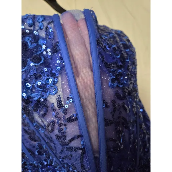 Clarisse Royal Blue Sequin Spaghetti Strap Sweetheart Long Formal Dress Size 6 - Image 5