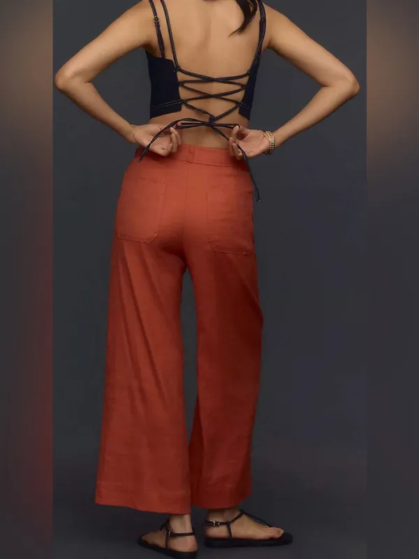 Anthropologie Maeve The Ettie High-Rise Crop Wide-Leg Pants: Linen Edition 28 - Image 4