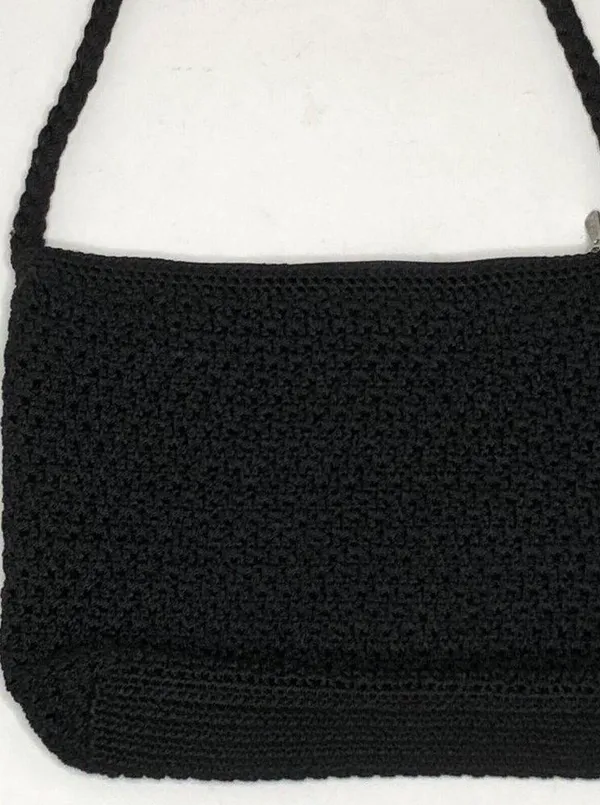 The Sak Black Macrame Tote Purse Shoulder Bag Medium Zipper Closure Boho Chic - Image 3