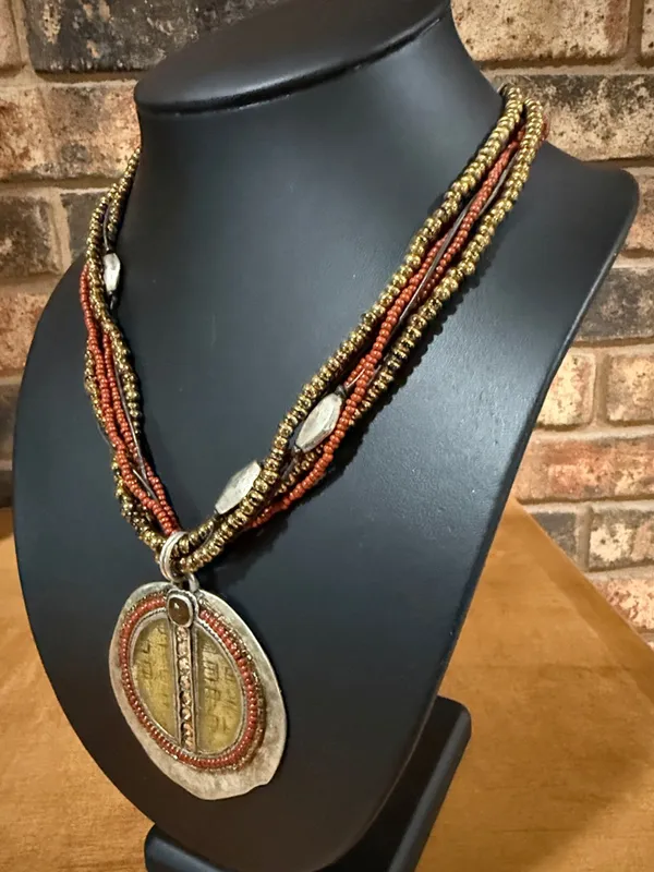 Chico's Medallion Multi Strand Necklace Garnet Tones Aztec style - Image 2