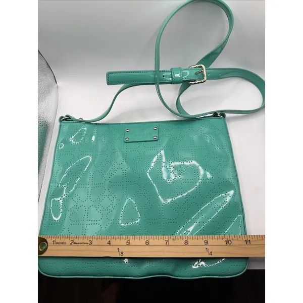 Kate Spade Metro Darby Crossbody Turquoise Aqua Die Cut Spades Patent Leather - Image 4