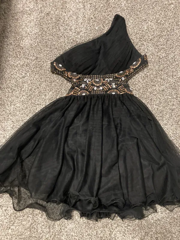 Black Embellished One Shoulder Dress - Image 2