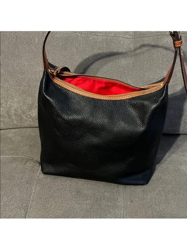 Dooney & Bourke Black Shoulder Hobo with Brown Trim and Tassel - Image 5