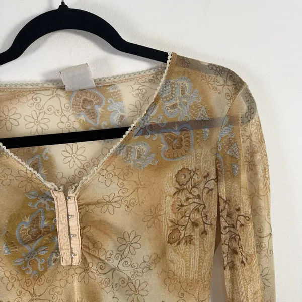 U.S Tops Vintage Y2k Fairy Brown Floral Sheer Bell Sleeve‎ Top Womens Small? - Image 3
