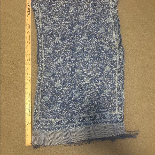 Blue Floral Scarf with Fringe - Image 2