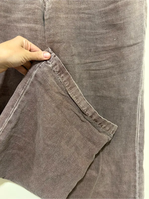 Ryan Michael Wide Leg Linen Minimalist Pants in Dusty Brown Mauve Size 8 - Image 3