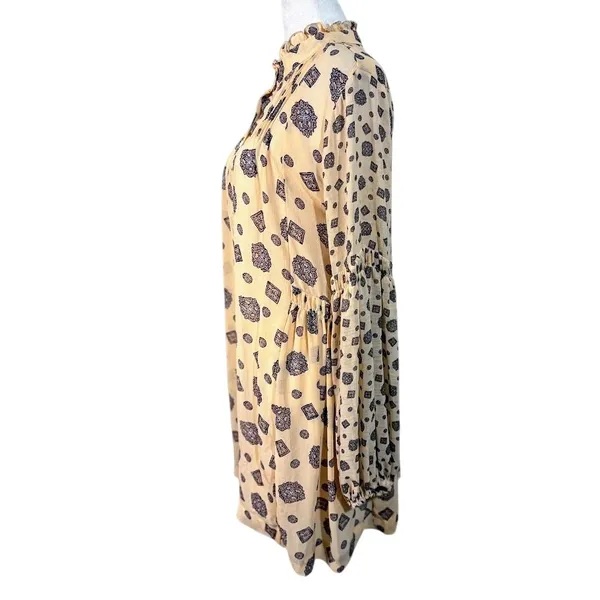 Free‎ People Mini Dress Womens Small Excellent Medallion Boho Bishop Sleeve - Image 2