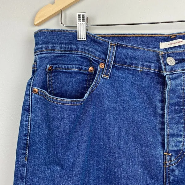 Levis Wedgie‎ Skinny Jeans 20W Dark Wash Denim Ankle Button Fly Fray Distressed - Image 3