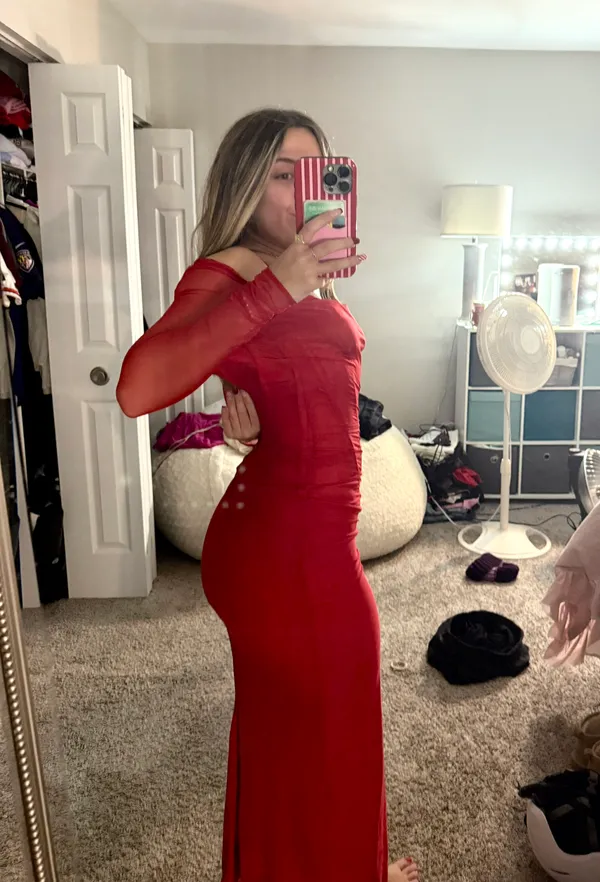 House Of CB 'Katarina' Scarlet Long Sleeve Maxi Dress/Size XS US 2-4 Plus cup - Image 3
