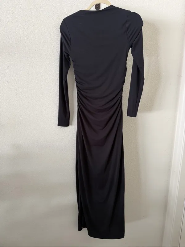 Abercrombie & Fitch Black Modal-Blend Long Sleeve Ruched Square Neck Dress - Image 7